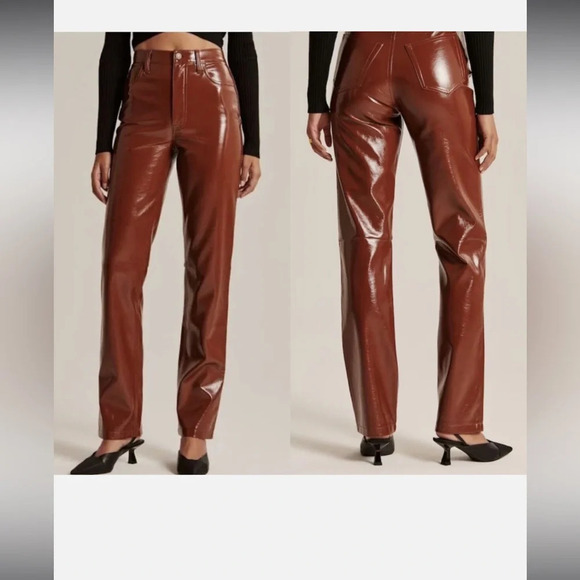 Abercrombie & Fitch Pants - Abercrombie & Fitch The 90s Straight Ultra High Rise Faux Leather Pants Brown